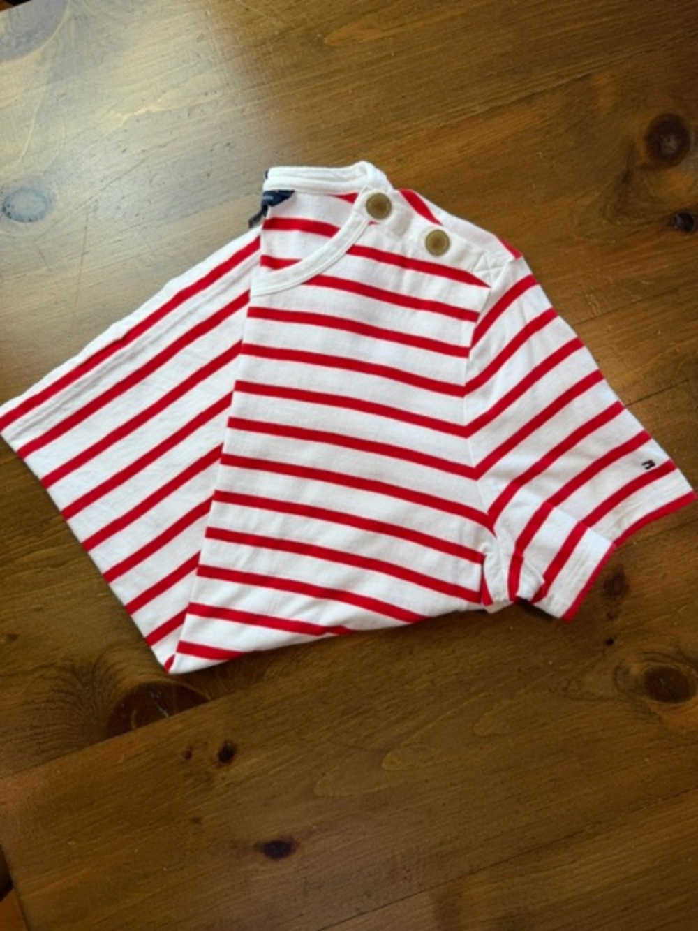 Tommy Hilfiger White with Red Stripe Short Sleeve T shirt Women's Large Nautical